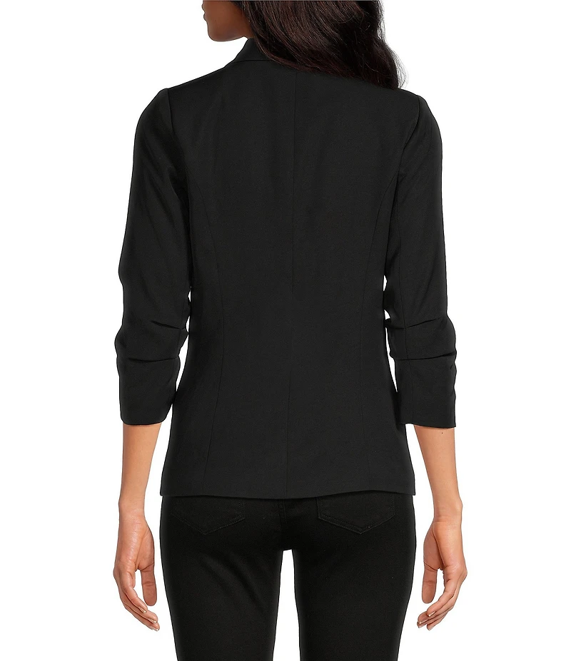 Skies Are Blue Notch Lapel Shirred 3/4 Sleeve Open Front Statement Blazer