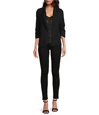 Skies Are Blue Notch Lapel Shirred 3/4 Sleeve Open Front Statement Blazer