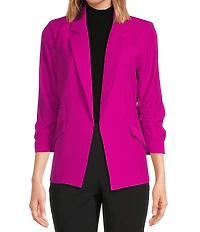 Skies Are Blue Notch Lapel Shirred 3/4 Sleeve Open Front Statement Blazer