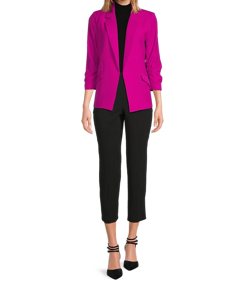 Skies Are Blue Notch Lapel Shirred 3/4 Sleeve Open Front Statement Blazer