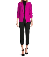 Skies Are Blue Notch Lapel Shirred 3/4 Sleeve Open Front Statement Blazer