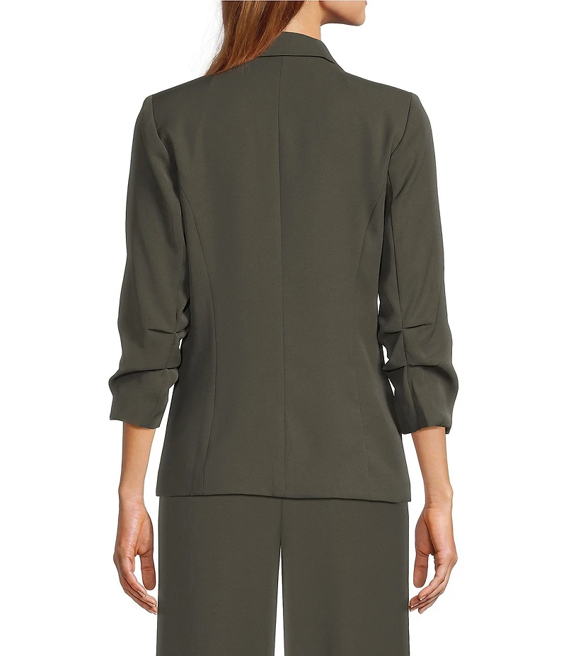 Skies Are Blue Notch Lapel Shirred 3/4 Sleeve Open Front Statement Blazer