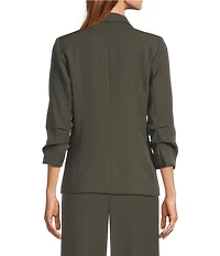 Skies Are Blue Notch Lapel Shirred 3/4 Sleeve Open Front Statement Blazer