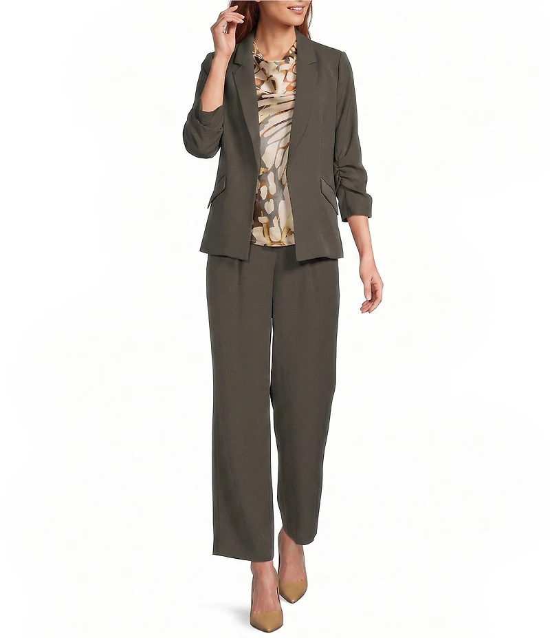 Skies Are Blue Notch Lapel Shirred 3/4 Sleeve Open Front Statement Blazer