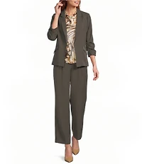 Skies Are Blue Notch Lapel Shirred 3/4 Sleeve Open Front Statement Blazer