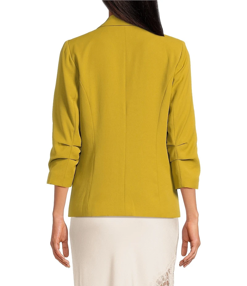 Skies Are Blue Notch Lapel Shirred 3/4 Sleeve Open Front Statement Blazer