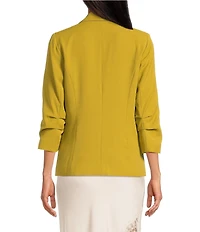 Skies Are Blue Notch Lapel Shirred 3/4 Sleeve Open Front Statement Blazer