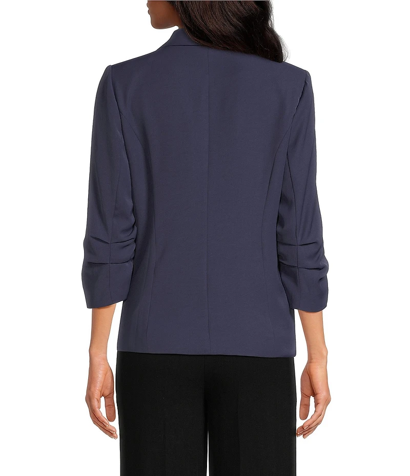 Skies Are Blue Notch Lapel Shirred 3/4 Sleeve Open Front Statement Blazer