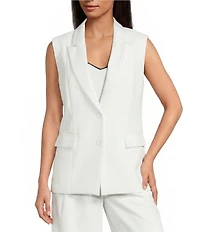 Skies Are Blue Notch Lapel V-Neck Sleeveless Twill Coordinating Vest