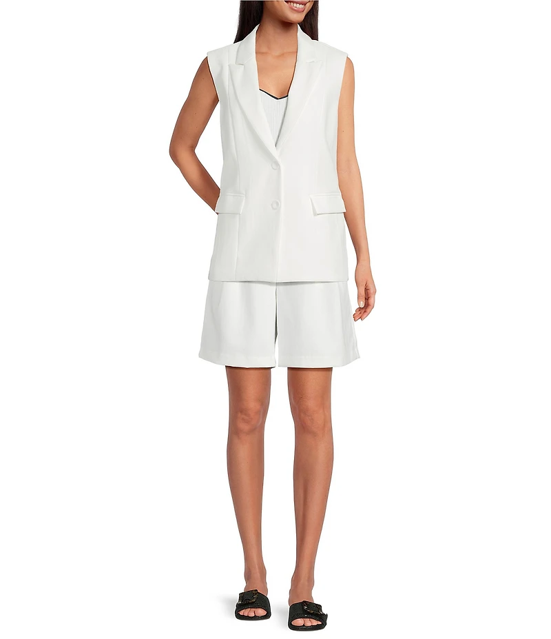 Skies Are Blue Notch Lapel V-Neck Sleeveless Twill Coordinating Vest