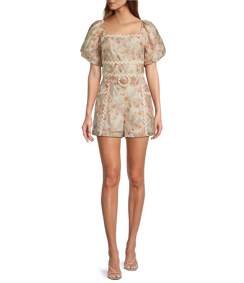 Skies Are Blue Paisley Print High Waited Belted Coordinating Shorts
