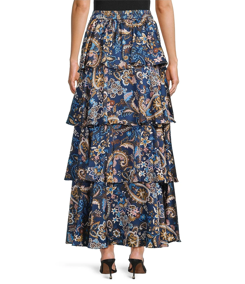 Skies Are Blue Paisley Printed Tiered Maxi Skirt