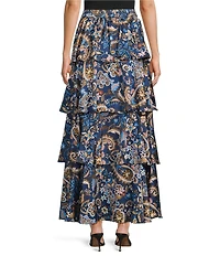 Skies Are Blue Paisley Printed Tiered Maxi Skirt