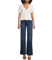 Skies Are Blue Pearl Bow V-Neck Short Sleeve Sweater Cardigan