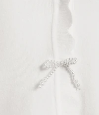 Skies Are Blue Pearl Bow V-Neck Short Sleeve Sweater Cardigan