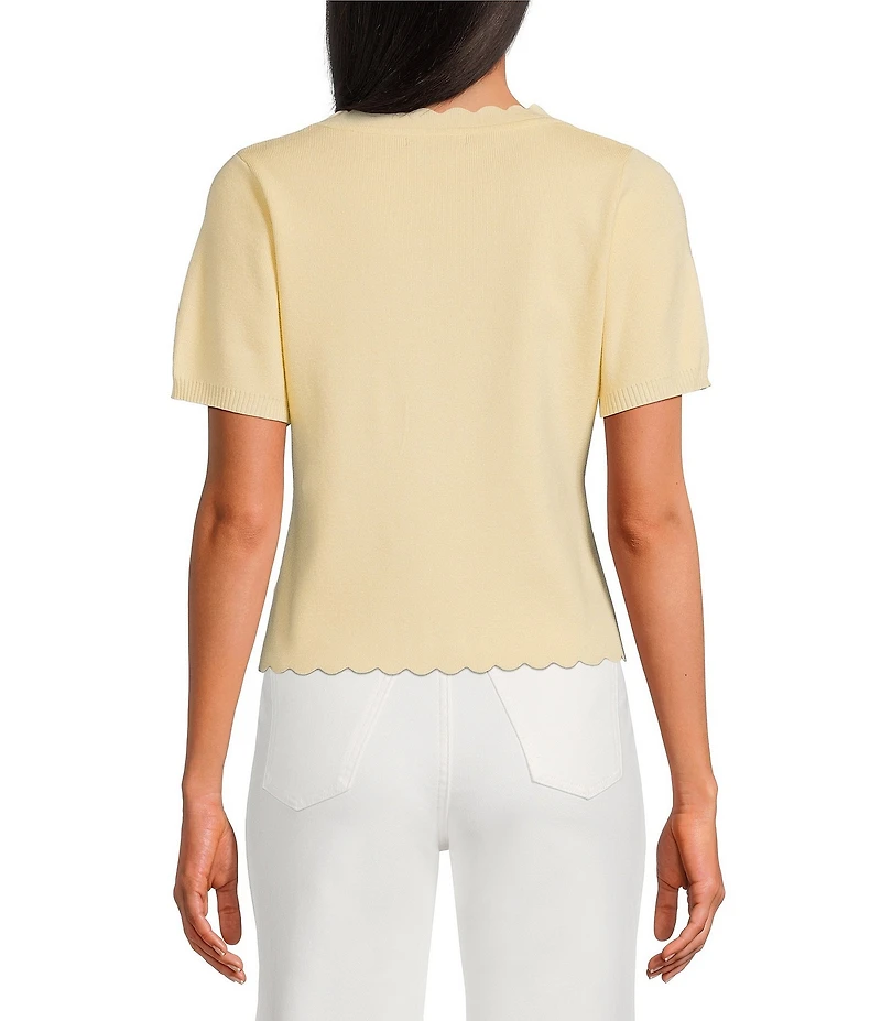 Skies Are Blue Pearl Bow V-Neck Short Sleeve Sweater Cardigan