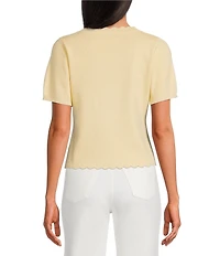 Skies Are Blue Pearl Bow V-Neck Short Sleeve Sweater Cardigan