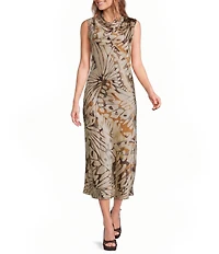Skies Are Blue Petite Size Butterfly Printed Cowl Neck Sleeveless Maxi Dress