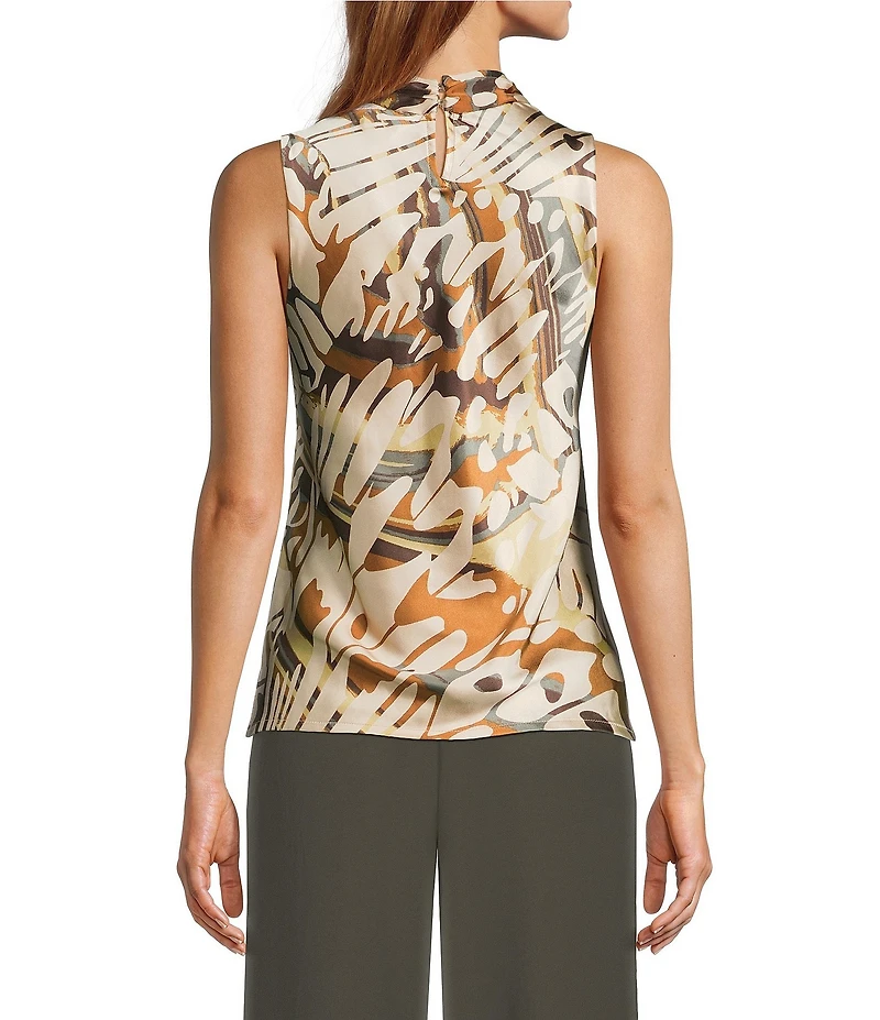 Skies Are Blue Petite Size Butterfly Printed Cowl Neck Sleeveless Top