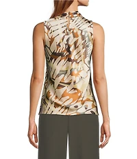 Skies Are Blue Petite Size Butterfly Printed Cowl Neck Sleeveless Top