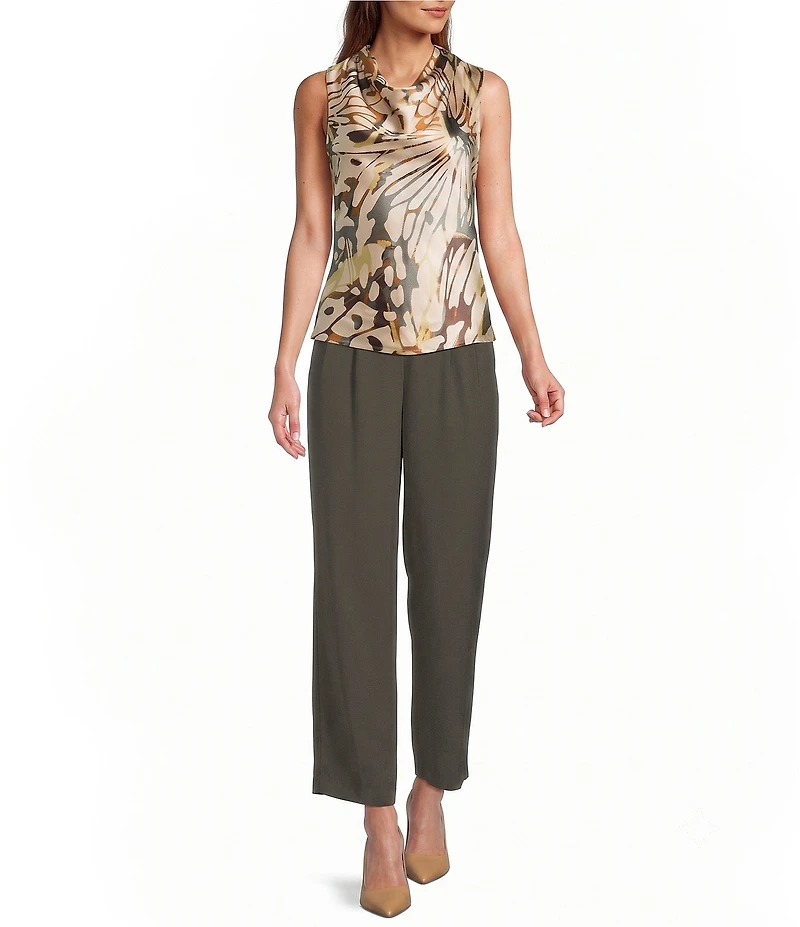 Skies Are Blue Petite Size Butterfly Printed Cowl Neck Sleeveless Top