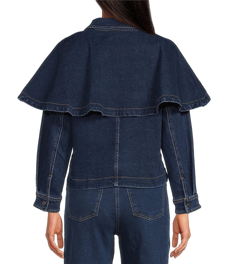 Skies Are Blue Petite Size Cape Collared Long Sleeve Denim Jacket