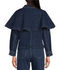 Skies Are Blue Petite Size Cape Collared Long Sleeve Denim Jacket