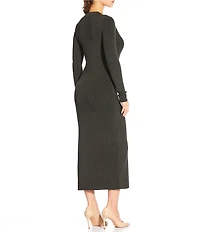 Skies Are Blue Petite Size Collard V-Neck Sleeveless Button Front Knit Midi Dress