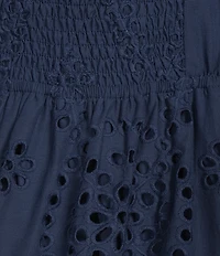 Skies Are Blue Petite Size Eyelet Embroidered V-Neck Sleeveless Scalloped Hem A-Line Mini Dress