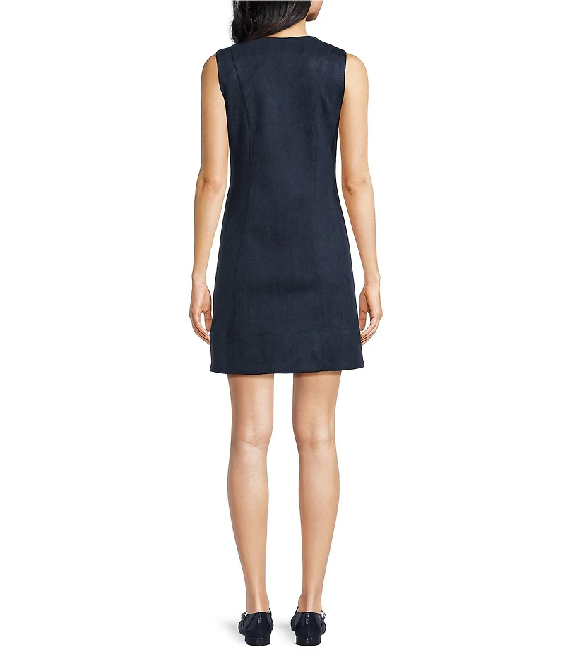 Skies Are Blue Petite Size Faux Suede V-Neck Sleeveless Button Front A-Line Mini Dress