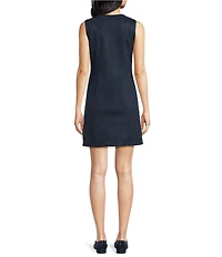 Skies Are Blue Petite Size Faux Suede V-Neck Sleeveless Button Front A-Line Mini Dress