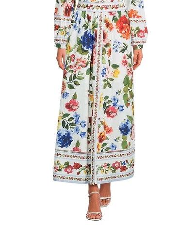 Skies Are Blue Petite Size Floral Border Print High-Rise A-Line Coordinating Maxi Skirt