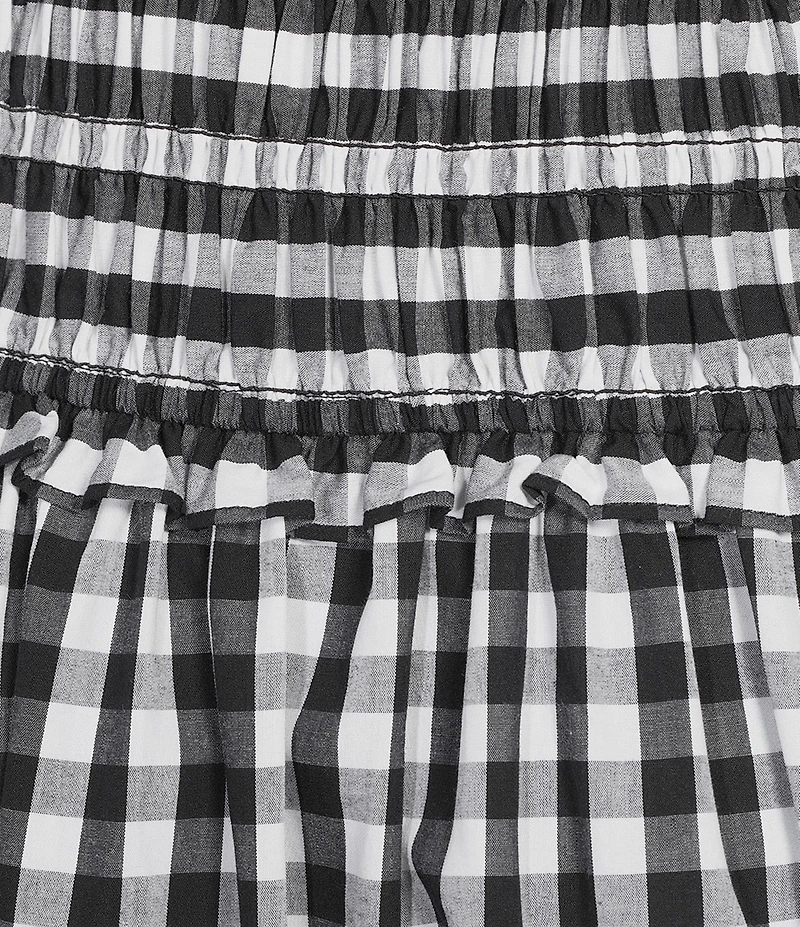 Skies Are Blue Petite Size Gingham Print Square Neck Sleeveless Smocked Maxi Dress