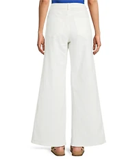 Skies Are Blue Petite Size High Rise Wide Leg Side Tape Twill Pants