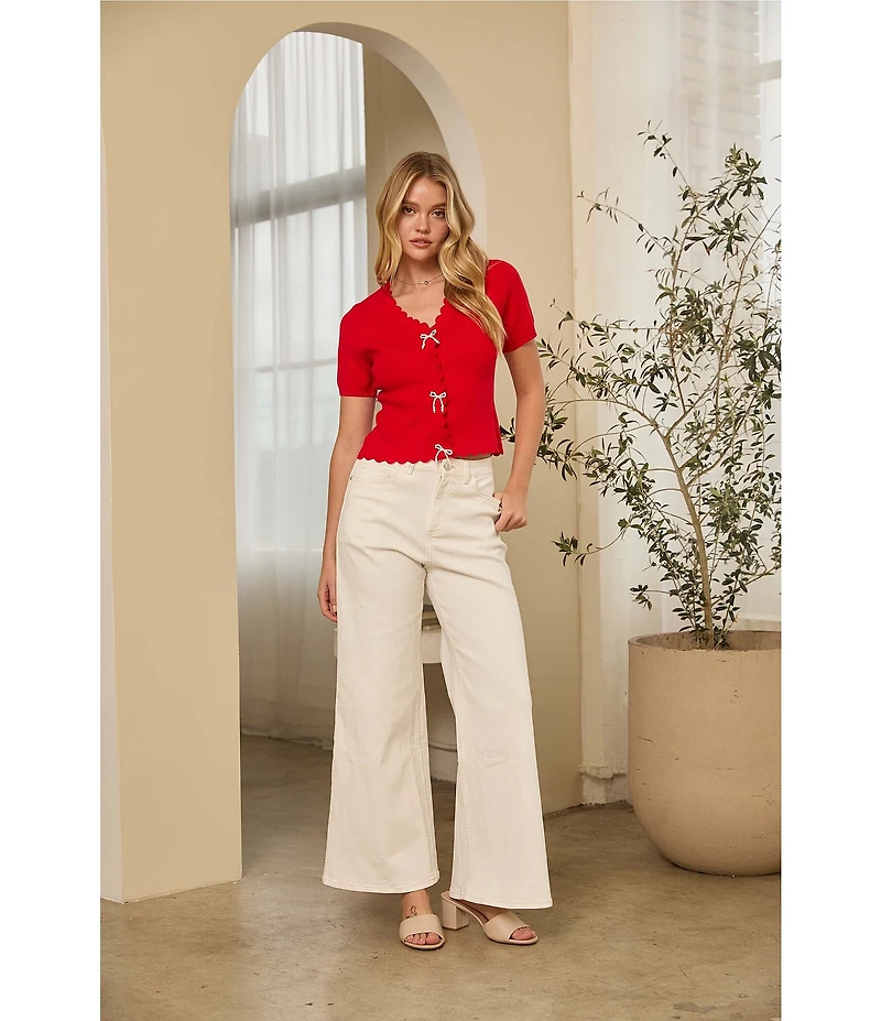 Skies Are Blue Petite Size High Rise Wide Leg Side Tape Twill Pants