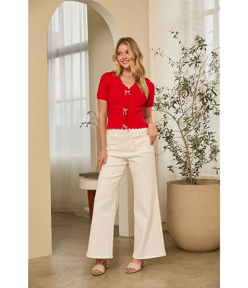 Skies Are Blue Petite Size High Rise Wide Leg Side Tape Twill Pants