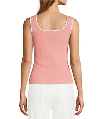 Skies Are Blue Petite Size Knit V-Neck Sleeveless Contrast Trim Tank