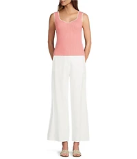 Skies Are Blue Petite Size Knit V-Neck Sleeveless Contrast Trim Tank