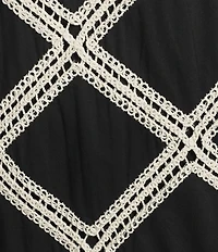 Skies Are Blue Petite Size Mecrame Diamond Embroidery Halter Neck Sleeveless Mini Shift Dress