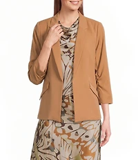 Skies Are Blue Petite Size Notch Lapel Shirred 3/4 Sleeve Open Front Statement Blazer