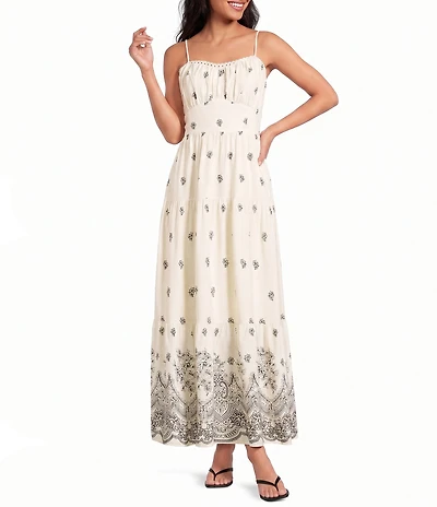 Skies Are Blue Petite Size Printed Sweetheart Neck Sleeveless Tiered Maxi Dress