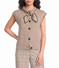Skies Are Blue Petite Size Scarf Neck-Tie Cap Sleeves Sweater Knit Top