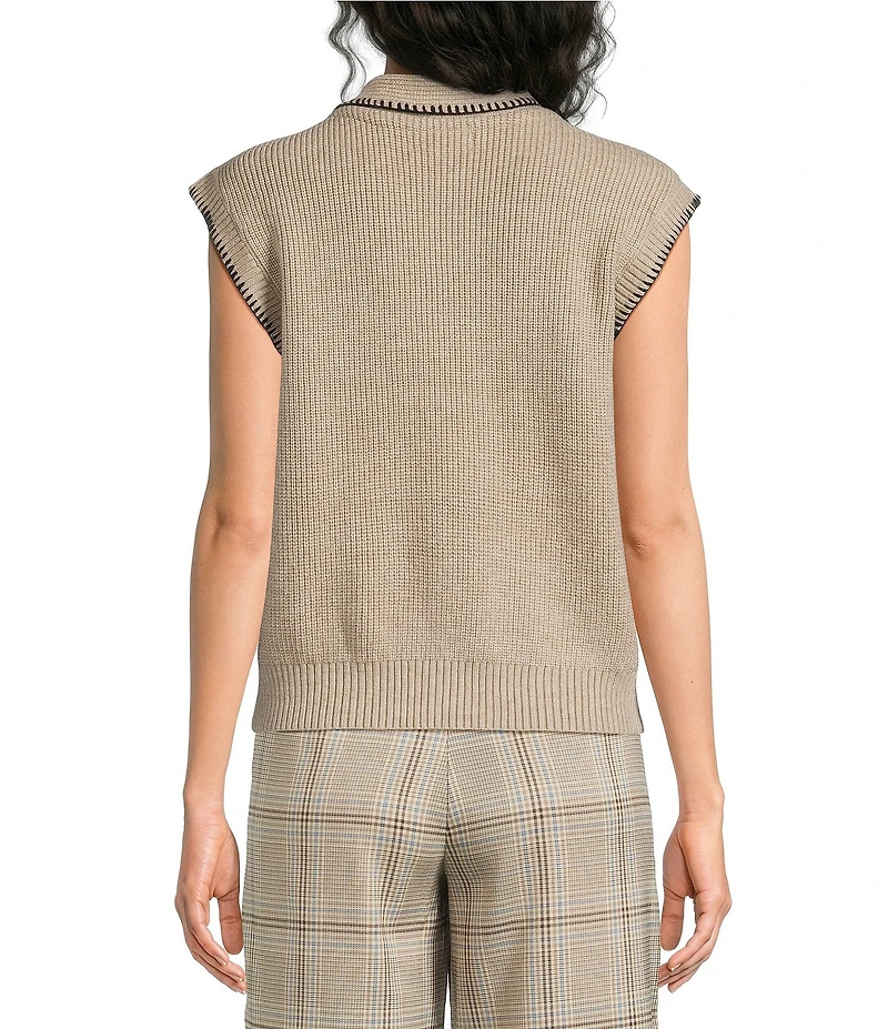 Skies Are Blue Petite Size Scarf Neck-Tie Cap Sleeves Sweater Knit Top