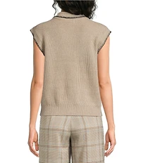 Skies Are Blue Petite Size Scarf Neck-Tie Cap Sleeves Sweater Knit Top