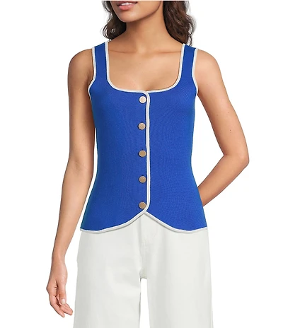 Skies Are Blue Petite Size Square Neck Sleeveless Sweater Vest
