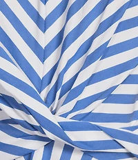 Skies Are Blue Petite Size Stripe Print Crew Neck Short Sleeve Peplum Hem Poplin Top