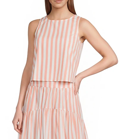 Skies Are Blue Petite Size Stripe Print Crew Neck Sleeveless Coordinating Top