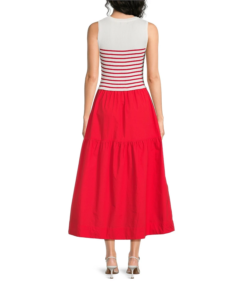 Skies Are Blue Petite Size Striped Crew Neck Sleeveless Tiered Skirt Two-Fer Maxi Dress