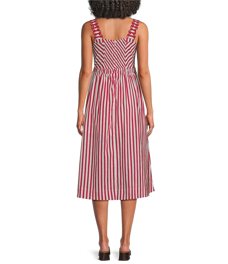 Skies Are Blue Petite Size Striped Sweetheart Neck Sleeveless A-Line Midi Dress