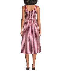Skies Are Blue Petite Size Striped Sweetheart Neck Sleeveless A-Line Midi Dress